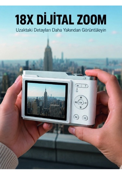 Kompakt Dijital Fotoğraf Makinesi Beyaz 18x Dijital Zoom Destekli Çok Renkli