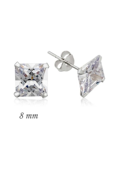 925 Ayar Gümüş Kare Tek Taş Zirkon Küpe - 8 Mm 14 MM Gümüş