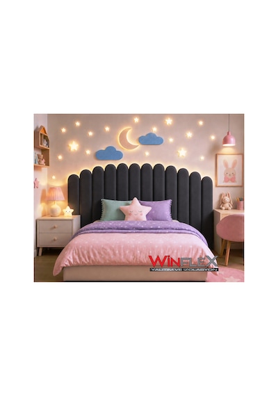 Winflex Yatak Başlık Ay Ve Bulut Set Dekorasyon Panel 180cm-antrasit Gri 180 CM