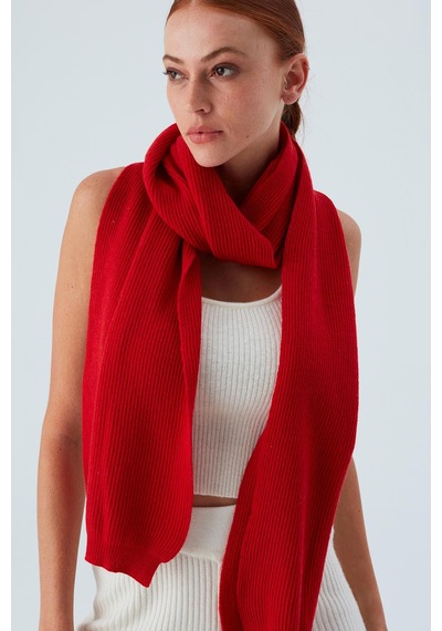 Peraluna Nomı Scarf Selanik Örgü Kaşmir Karışımlı Yumuşak Kadın Triko Atkı - Kırmızı Kırmızı