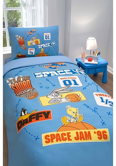 Nevresim Takımı Fitted Car Ranforce Tek Kişilik Mavi Space Jam Team