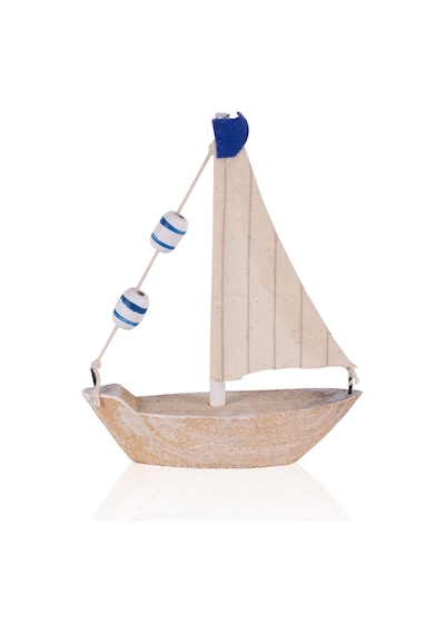 The Mia Marin Keten Yelkenli Ve Mavi Bayraklı Biblo 14 Cm