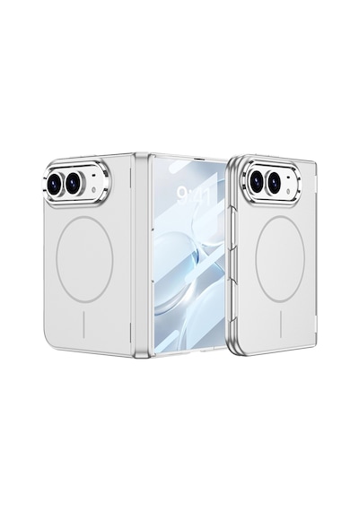 Apple Uyumlu iPhone Duo Kılıf M-safe Şarj Özellikli Camlı Magnetli Kapak Kpt-14 Gümüş