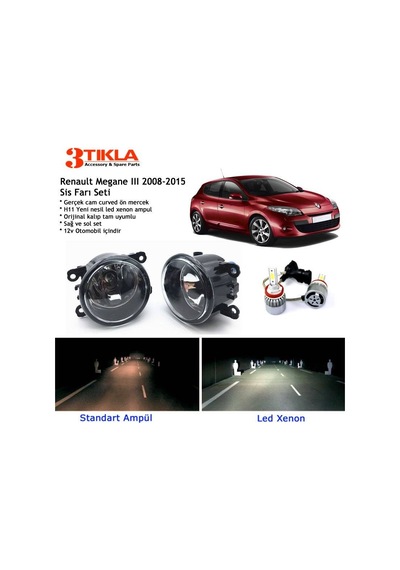 Renault Megane HB 2008-2015 Beyaz Led Xenon Sis Farı Seti