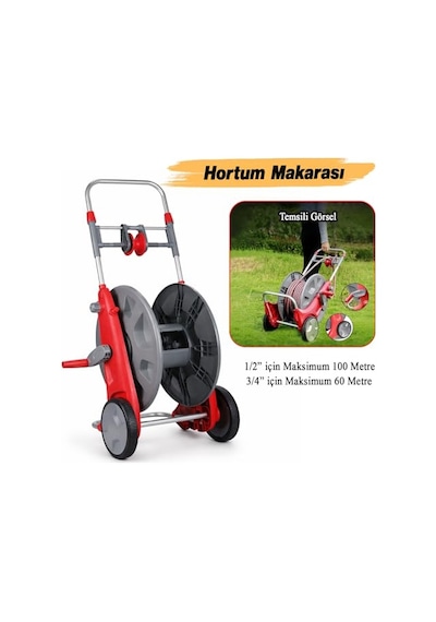 Taşınabilir Tekerlekli Hortum Sarma Arabası Toplama Makarası 1/2" Ve 3/4" Hortumlar İçin Aparat