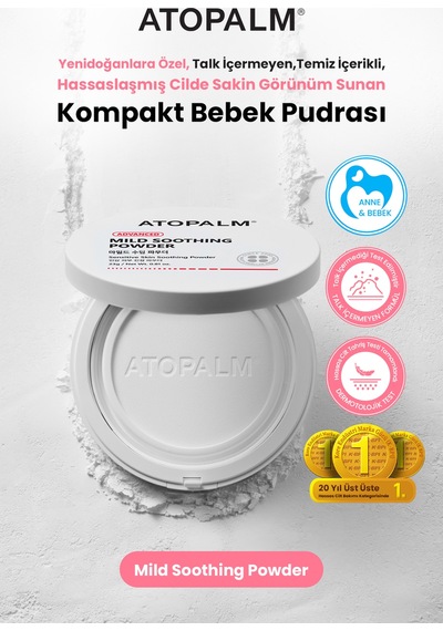 Yenidoğanlara Özel, Talk İçermeyen Temiz İçerikli Kompakt Bebek Pudrası Atopalm Mild Soothing Powder