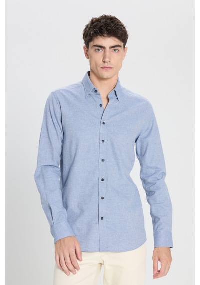 Ac&Co / Altınyıldız Classics Erkek Mavı Slim Fit Dar Kesim Klasik Yaka Flanel Gömlek Mavı Mavi