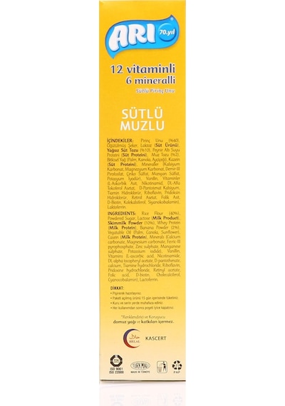 Arı 12 Vitaminli 6 Mineralli Sütlü Muzlu 6+ Ay Pirinç Unu 250 G