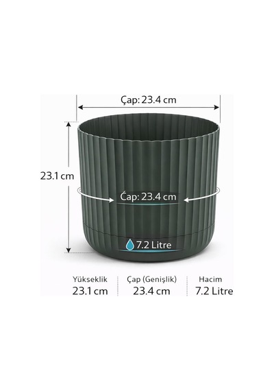 Omnipazar Krs-264 Zeraf Dekoratif Tabaklı Lüks Saksı Takımı 7.2 Litre No:4 Yeşil