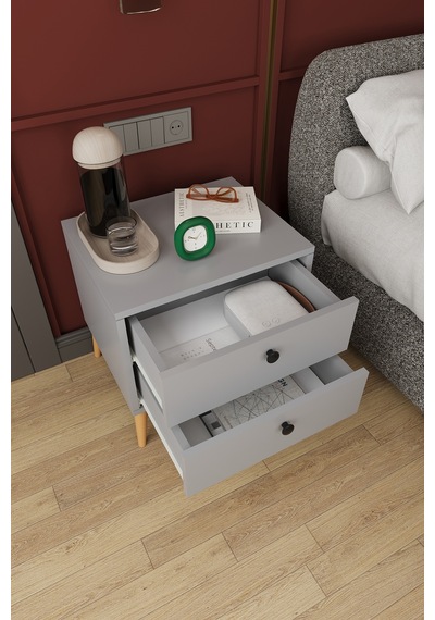 Modern 2 Çekmeceli Komodin Şifonyer %100 Mdf Çok Amaçlı Organizer Kmd03 Kül Gri
