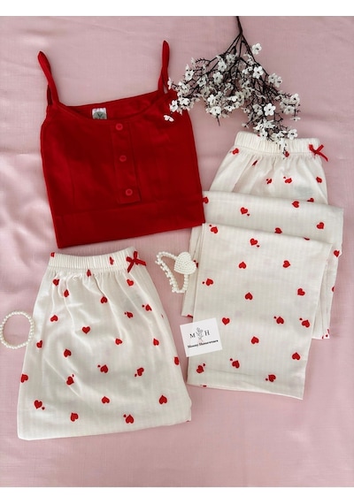 Mh Moony Homewears Sexy Lankome 3'lü Yumuşacık Pijama Takımı Kırmızı