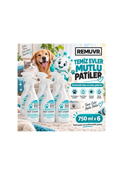 Enzimli İdrar Lekesi Ve Koku Giderici Sprey 750 Ml X 6 Adet 4,5 Litre Ekonomik Paket