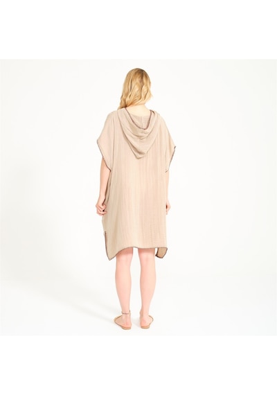Miespiga Unisex Müslin Kapüşonlu Surf Yetişkin Panço-Bej-Standart Bej