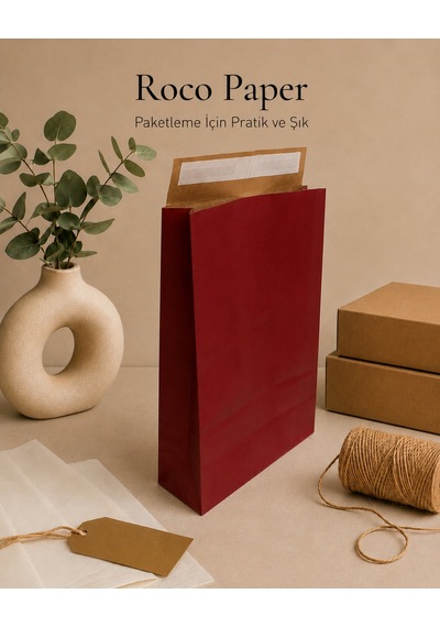 Yapışkan Bantlı Kraft Kese Kağıdı, Bordo Renk, 30x40x10 Cm - 24'lü Paket, Hediye Ve Kargo Zarfı
