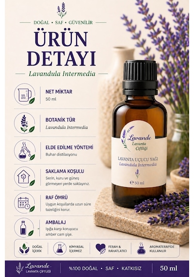 Lavande Lavanta Çiftliği Lavanta Yağı L.intermedia İçten Damlalıklı 50 ML