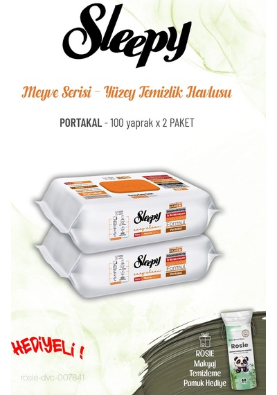 Sleepy Portakal 100 Yaprak X 2 Paket Yüzey Temizlik Havlusu Ve Rosıe Tekli