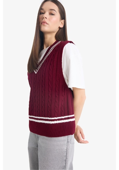 Defacto Okula Dönüş Coool Regular Fit V Yaka Yelek D4686ax25wnbr467 Bordo