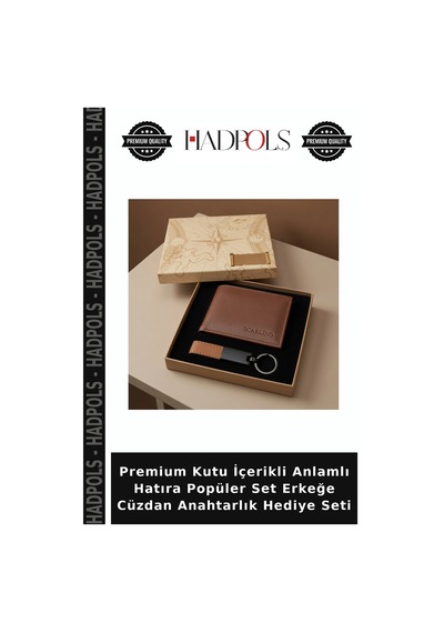 Hadpols Premium Kutu İçerikli Anlamlı Hatıra Popüler Set Erkeğe Cüzdan Anahtarlık Hediye Seti Çok Renkli