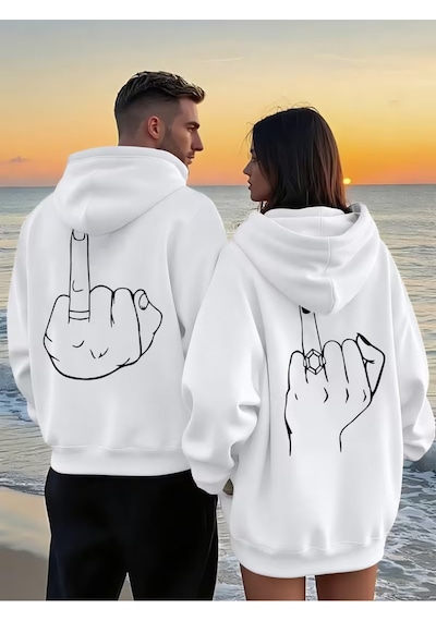 Nevermind Oversize Hoodie Grafik El Çizimi Baskılı Unisex Kapüşonlu Sweat Beyaz