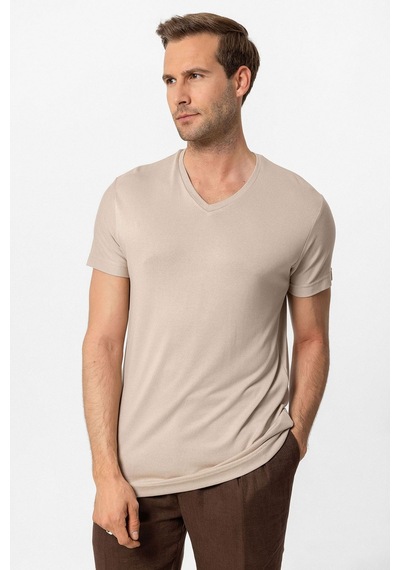 Antioch Basic V Yaka Erkek T-shirt Koyu Bej