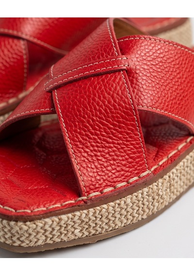 Futsishoes Nerına Kırmızı Hakiki Deri Çapraz Bantlı Kadın Terlik