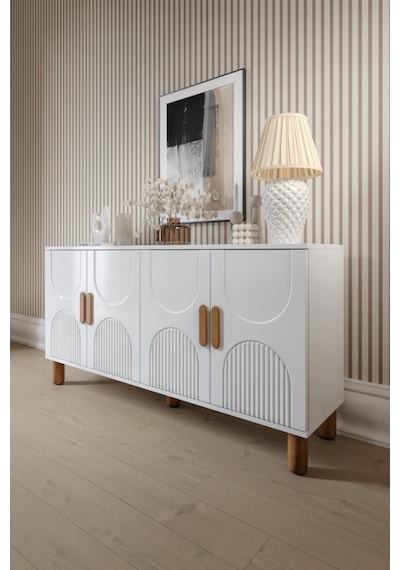 Linea Bohem Konsol 4 Kapaklı Mdf Mebran Kapak 160 Cm Modern Salon Konsolu Beyaz