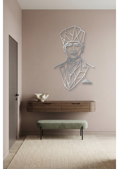 Atatürk Çizgi Metal Duvar Tablosu - Duvar Sanatı - Duvar Dekoru - Krom