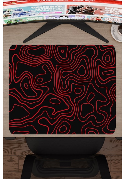 Kırmızı Siyah 48x40 Xl Taraftar Gaming Oyuncu Mouse Pad Kaymaz Taban Büyük Fare Altlığı Topography