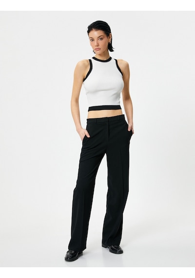 Koton Triko Crop Atlet Renk Kontrastlı Bisiklet Yaka Ekru 4sak30034ht 4SAK30034HT010 Ekru