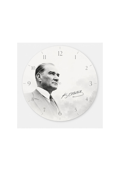 AA Shop Atatürk Temalı Baskılı Dekoratif Baskılı Ahşap Duvar Saati Sessiz Akar Mekanizmalı 816 Çoklu Renkli
