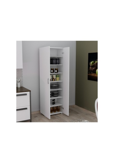 Kayra 2 Kapak 8 Raflı Çok Amaçlı Dolap - Beyaz Beyaz