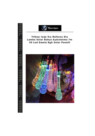 Yılbaşı Işığı Kış Balkonu Dış Lamba Solar Bahçe Aydınlatma 7m 50 Led Damla Rgb Solar Panelli Çok Renkli Rgb