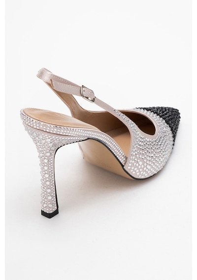 Luvishoes Luvi Shoes London Bej Siyah Gümüş Taşlı Kadın Yüksek Topuklu Ayakkabı Siyah - Bej