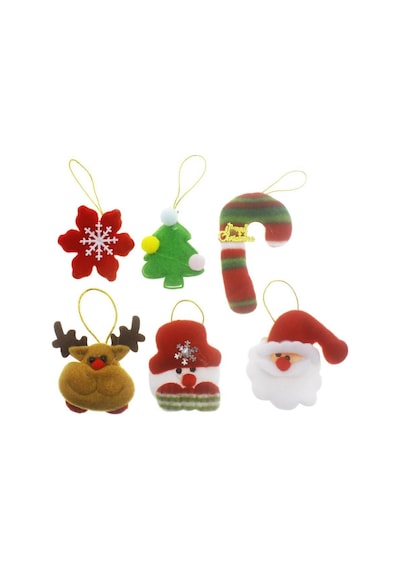 6 Adet Kumaş Yılbaşı Süsleri Karışık Noel Baba Geyik Kardan Adam