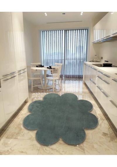 Balat Halı Koyu Gri Dekoratif Peluş Yumuşak Papatya Desen Halı Gri