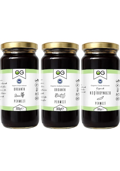 OG natural Organik Sertifikalı Dut + Üzüm + Keçiboynuzu Pekmez Seti +6 Ay 3 x 300 G