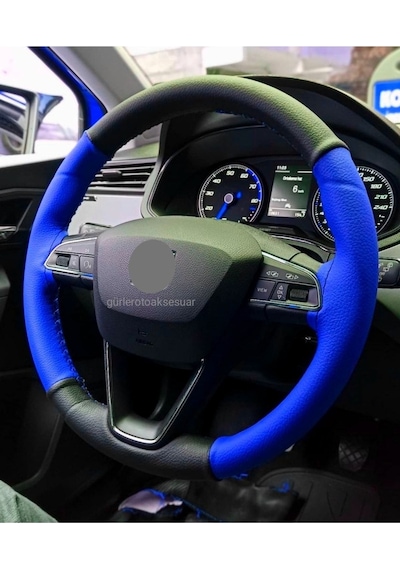 Vw Bora Uyumlu Iki Renkli Mavi Siyah Direksiyon Kılıfı