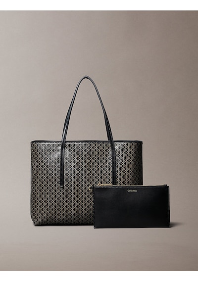 Calvin Klein Emblem Aop Small Tote Kadın Siyah Çanta-9167 Siyah