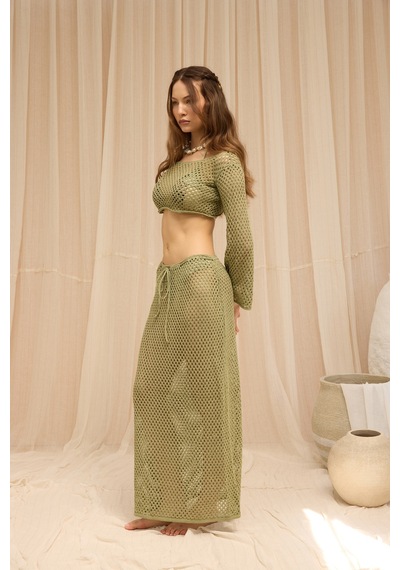 Mai Collection Forio Yeşil Triko Crop Etek Takım