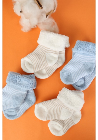 Baby Shez Pamuklu 4'lü Yenidoğan Bebek Kışlık Havlu Çorap Mavi