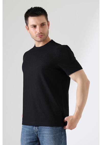 Erkek Fitilli Slim Fit Bisiklet Yaka Düz Renk T-shirt Siyah