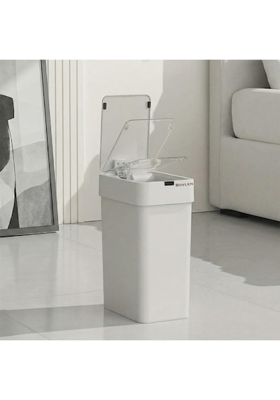 Otomatik Hareket Sensörlü Çöp Kovası, Banyo Çöp Kovası, Çocuk Odası Çöp Sepeti, Çöp Kutusu, 2 Beyaz