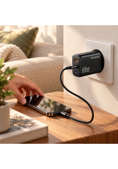 Toocki 65w Gan Pro 3 Portlu Hızlı Şarj Adaptörü 2 Usb-c Ve 1 Usb-a Pd 3.0 Pps Qc 3.0 Avrupa Tipi Fiş Siyah