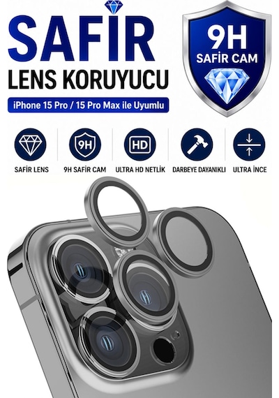 İphone 15 Pro / 15 Promax Natürel Titanyum Metal Kamera Lens Koruyucu Safir Cam Ultra Net Hd