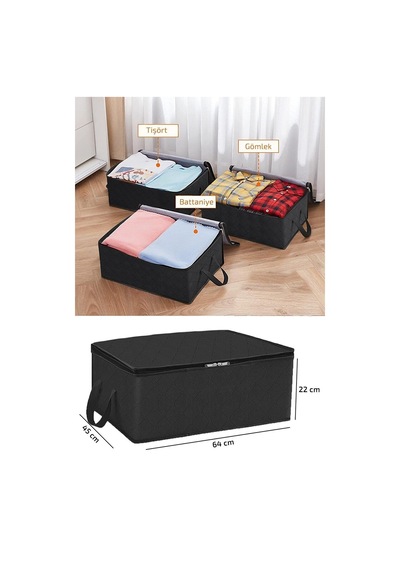 Çekyat Baza Tipi Hurç - Baza Altı Büyük Boy Saklama Hurcu 64 X 45 X 22 Cm Nefes Alabilen Kumaş 22 Cm Diğer