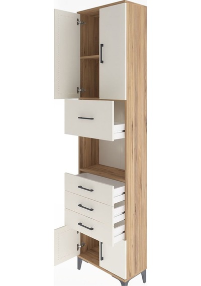 Arges Dolap 3 Raflı 4 Çekmeceli 4 Kapaklı 60x30x243 Çam-aytaşı Atlas Çam
