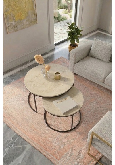 Milas Orta Sehpa 75-60cm Siyah Metal - Traverten Desen Tabla Siyah Traverten Milas Orta Sehpa 75-60cm Siyah Metal - Traverten Desen Tabla Siyah Traverten