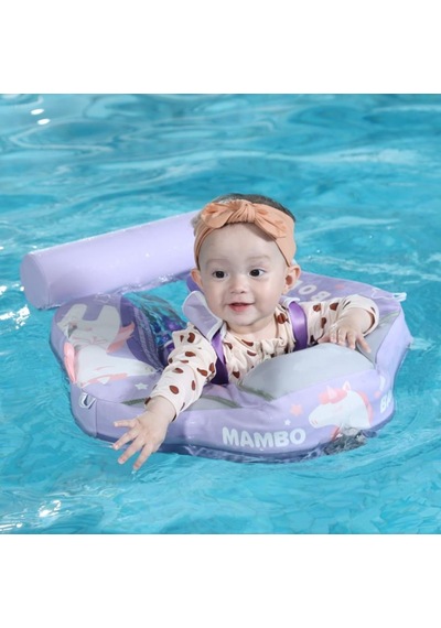 Mambobaby Yüzme Simidi - Purple Unicorn, Emniyetli, Gölgelikli Ve Ayak Destekli