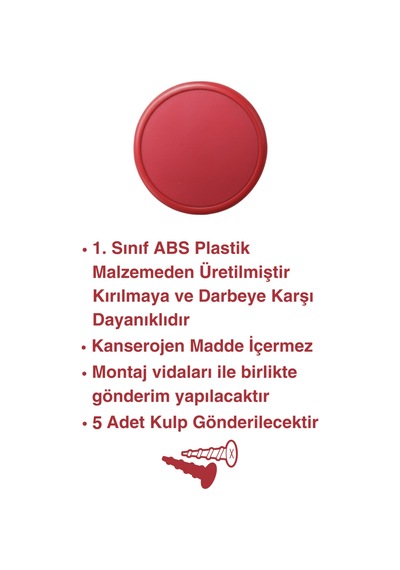 5 Adet Kırmızı Çocuk Odası Mobilya Kulbu Seti - Abs Plastik Tekli Düğme Dolap ve Çekmece Kulpları Kırmızı