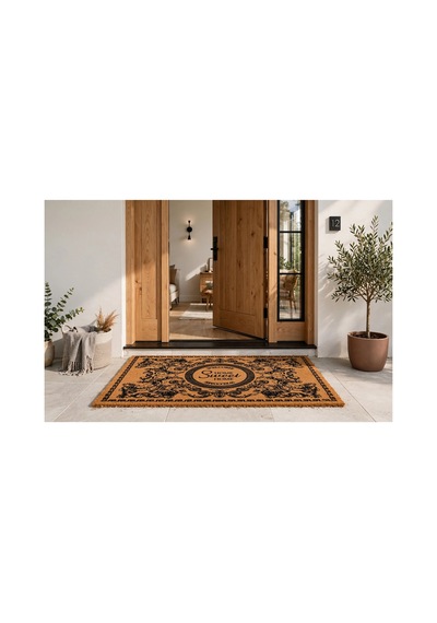 Coco Cc018a Welcome Home Sweet Home Desenli Kalın Kaymaz Taban Nem Alıcı Şık Tasarım Kapı Önü Paspası 45x75 Cm Bej